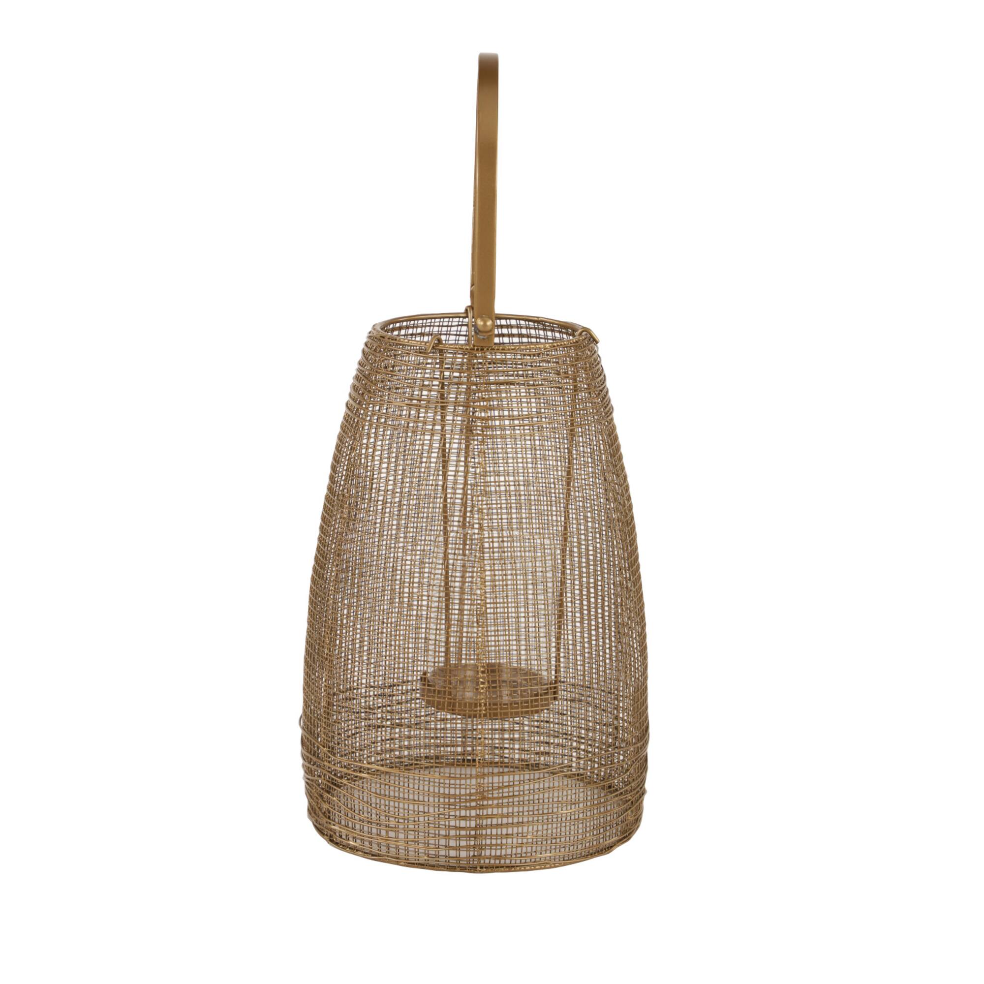 Gold Iron Modern Candle Holder Lantern, 16" x 9" x 9"